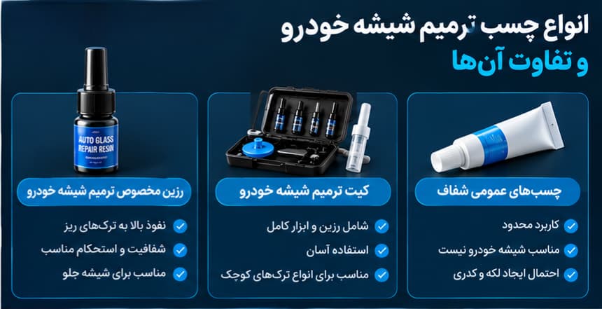 انواع چسب ترک شیشه ماشین و تفاوت آن‌ ها